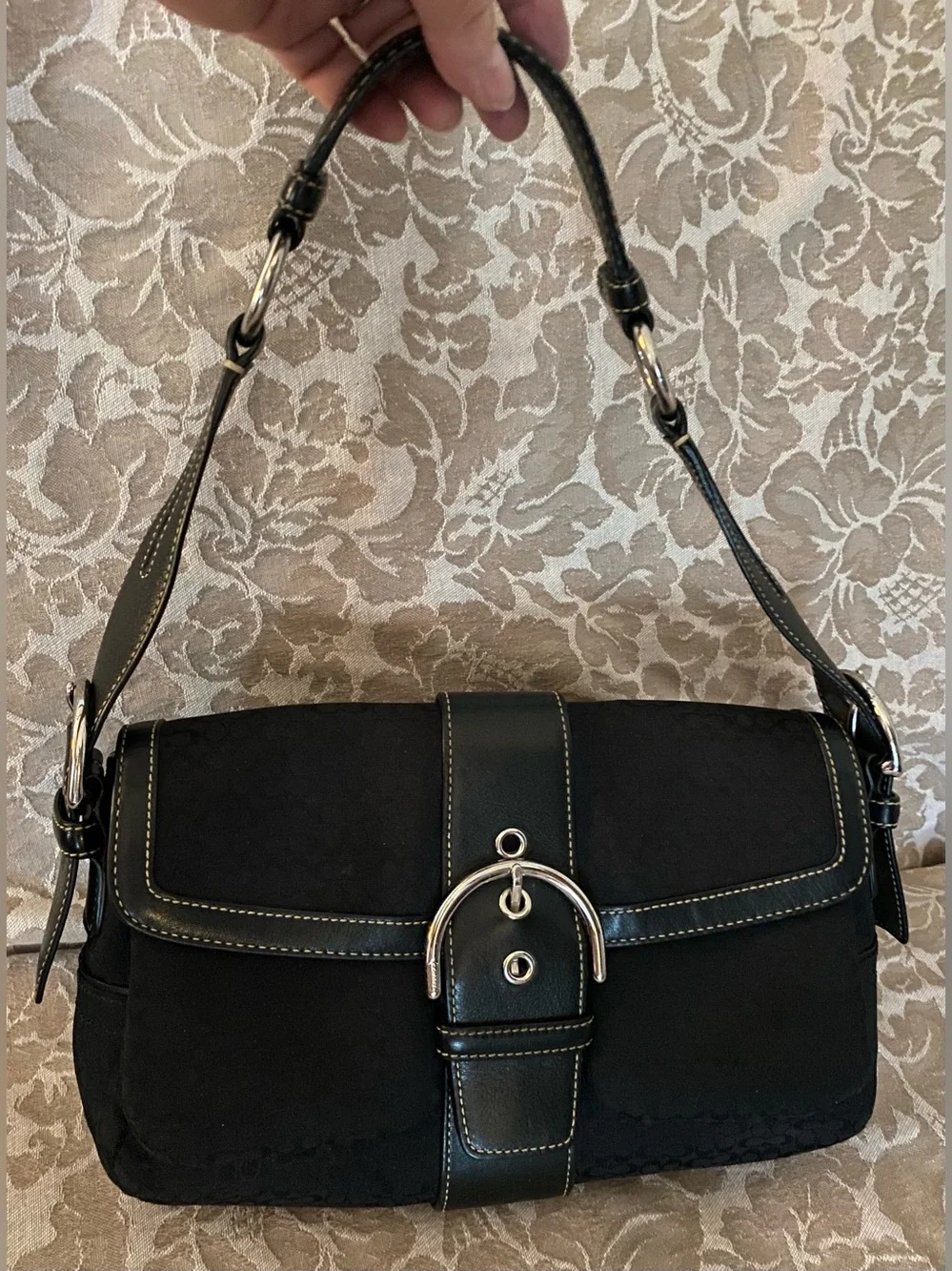 Vintage Coach 1463 Black Soho Flap Shoulder Bag Iconic Mini Jacquard Canvas